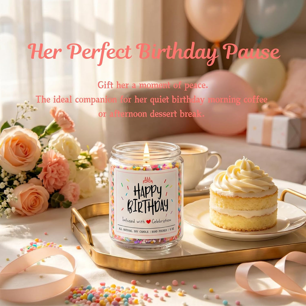 Homsolver Happy Birthday Gifts for Women Unique, Vanilla Cream Scent with Sprinkles Candy Birthday Candles for Her, Handmade Aromatherapy Candle Decor
