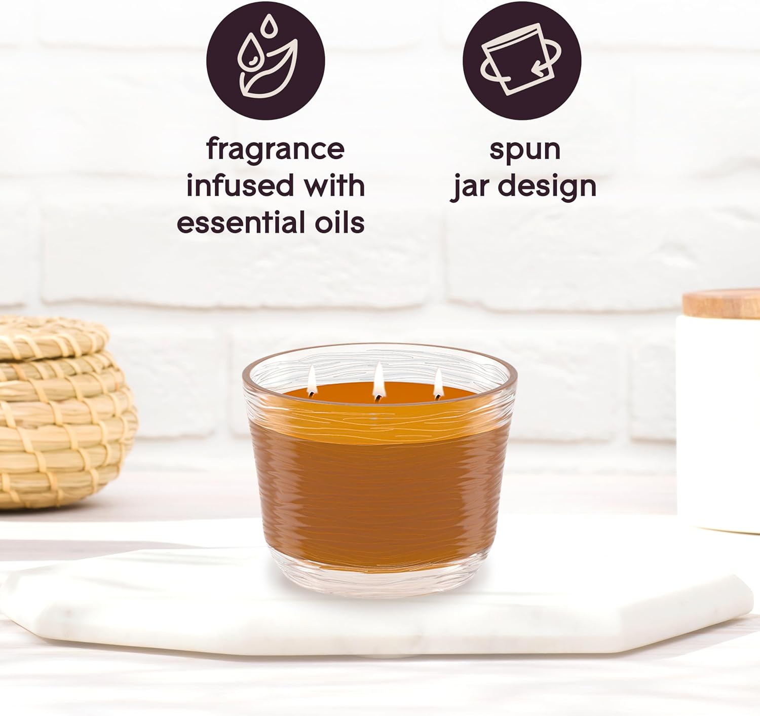 Glade Candle Cashmere Woods, Fragrance Candle Infused with Essential Oils, Air Freshener, 3-Wick Candle, 6.8 Oz, 3 Count