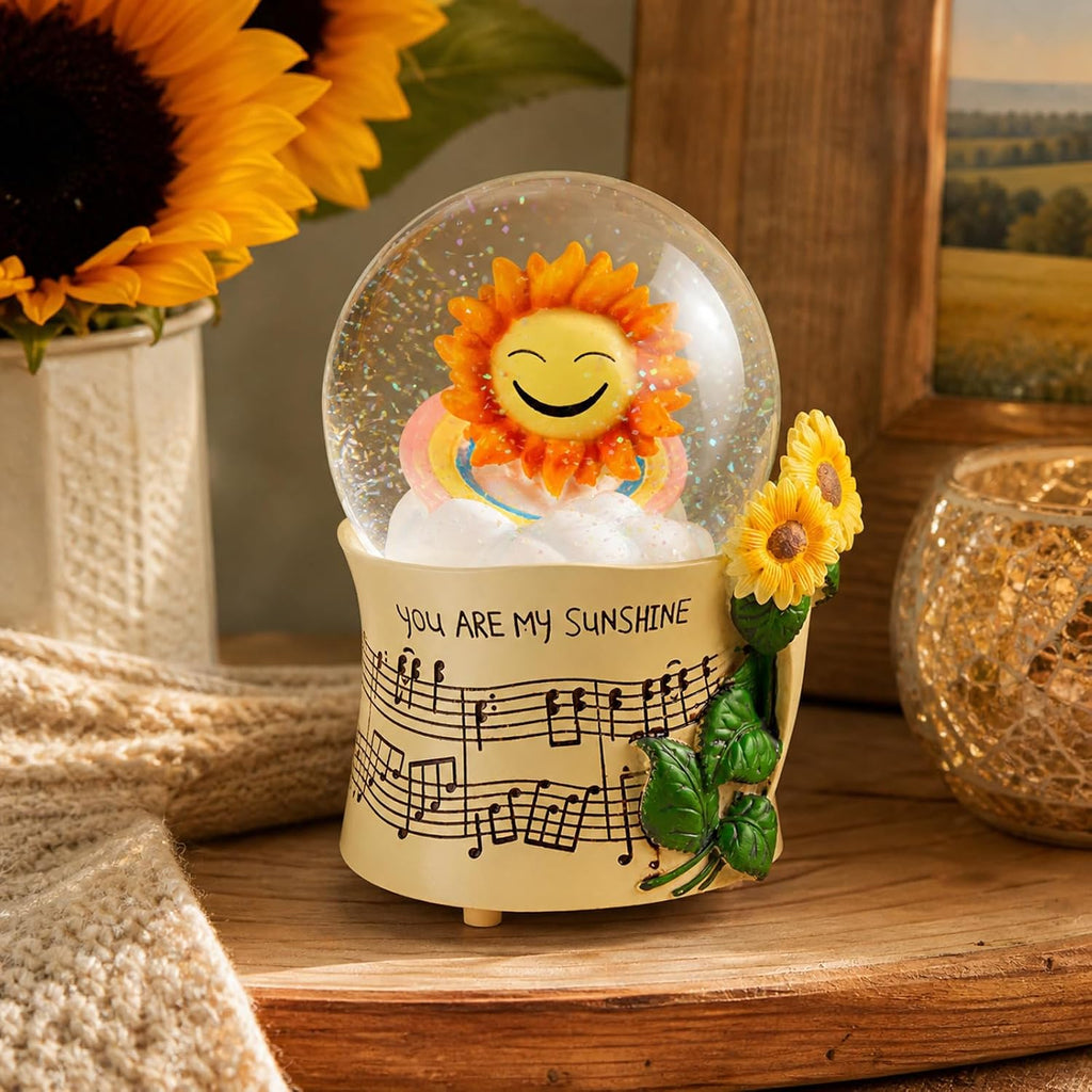 You are My Sunshine Snow Globe Music Box with Colorful Lights, Sunflower Musical Snowglobe, Wind Up Resin Flower Music Box Gifts for Mom Wife Girlfriend Grandma Women Birthday Anniversary