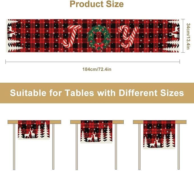 Christmas Table Runner, Red Winter Xmas Holiday Table Cloth Kitchen Dining Table Decoration for Home Party Decor 13x60 Inch