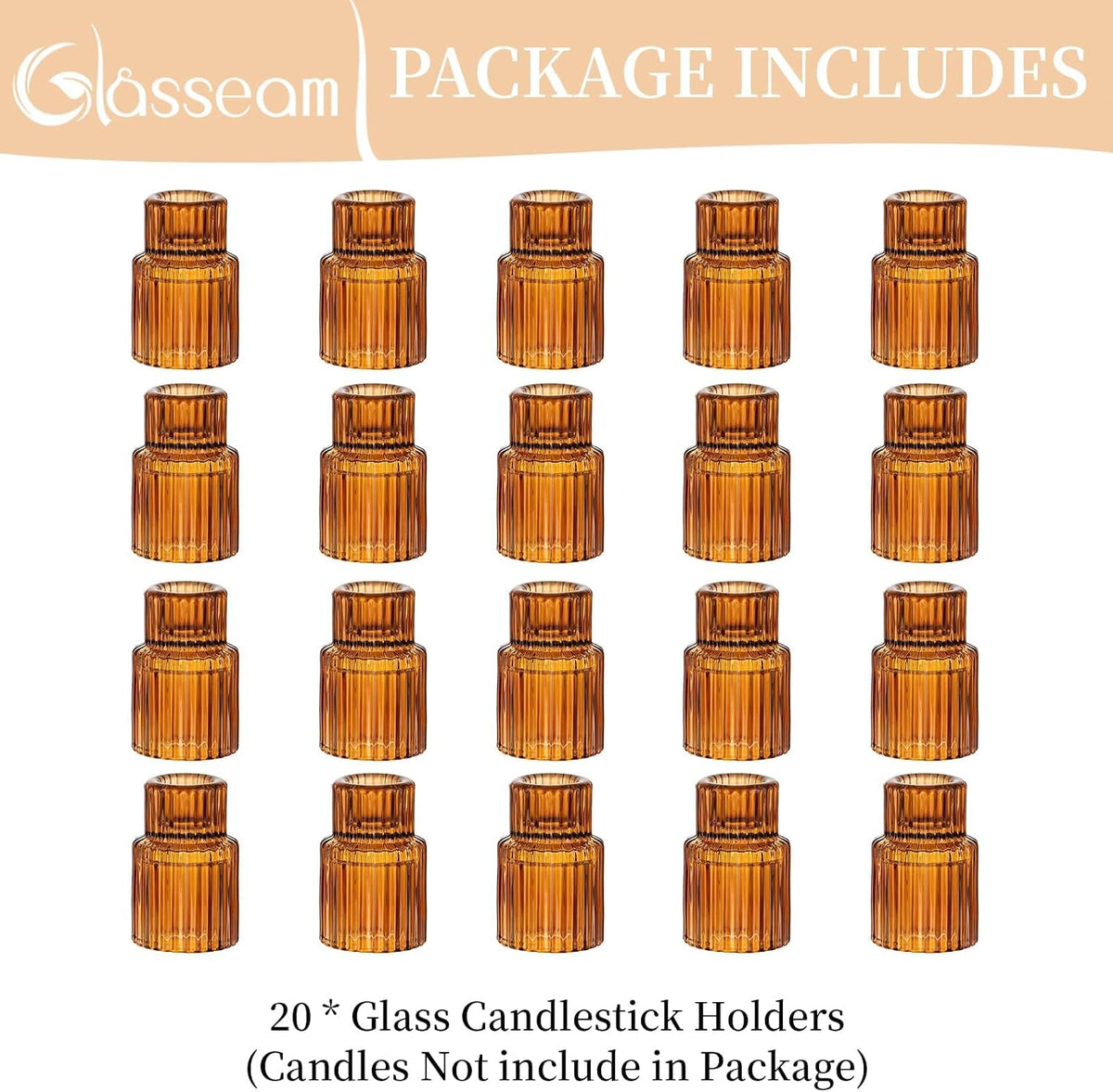 Glasseam Tapered Candlestick Holders Bulk: 20 Pcs Amber Fall Table Decor