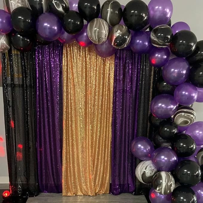 Poise3EHome Purple Sequin Backdrop Curtain,4 Panels 2FTx8FT Glitter Background for Halloween Party Birthday Wedding Christmas Thanksgiving Holiday Festival Decor
