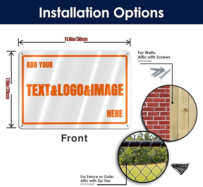 Custom Signs Outdoor Metal - 12 x 8 Customized Personalized Aluminum Signs for Office, Home, Business, Decor, Custom Rust-Proof Sign (Orange Text Box)