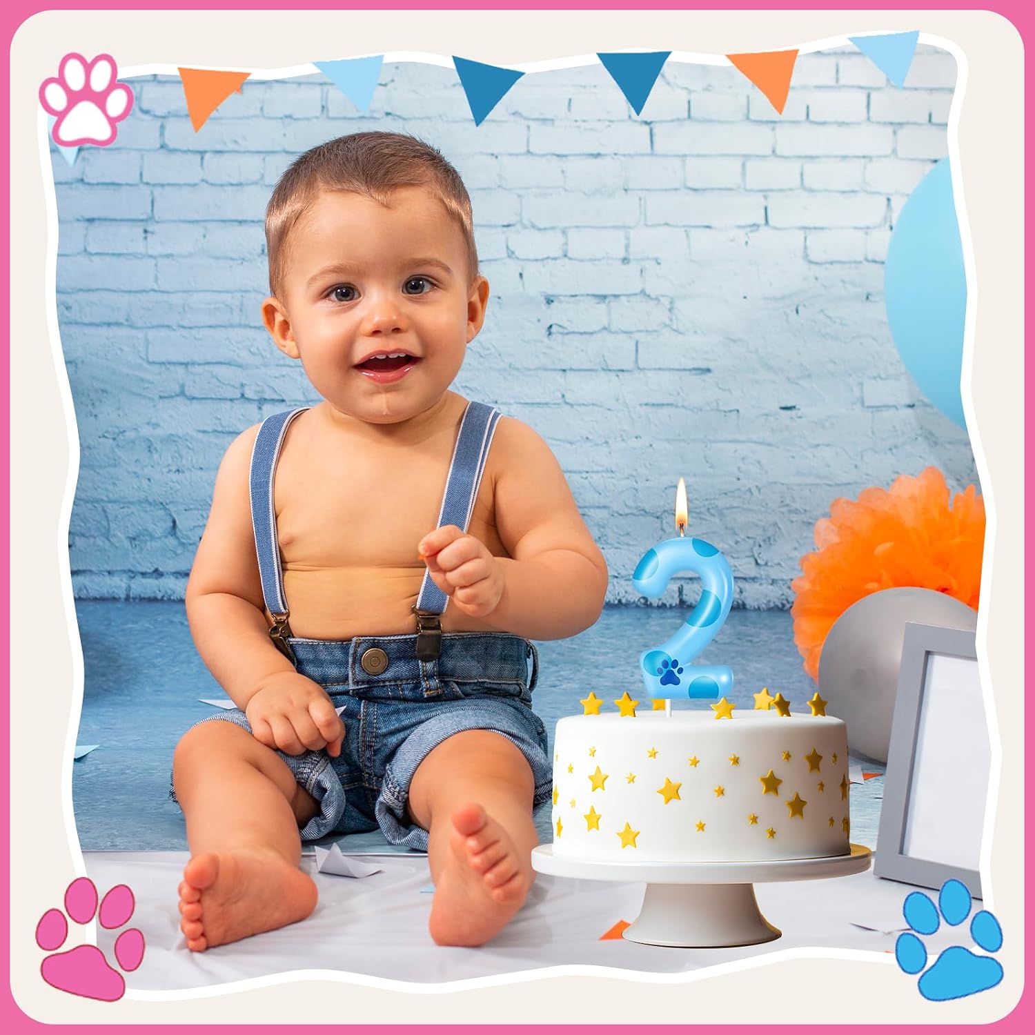 MTLEE Light Blues Dog Paw Candles Birthday Cake Decorations Cake Cupcake Topper for Boy and Girl Birthday Decoration (2)