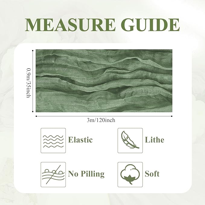 Asee'm 4pcs Cheesecloth Table Runner 120 Inches Sage Green Boho Gauze Cheese Cloth Runner 10FT Rustic Sheer Table Runners for Summer Wedding Baby Shower Holiday Party Decoration