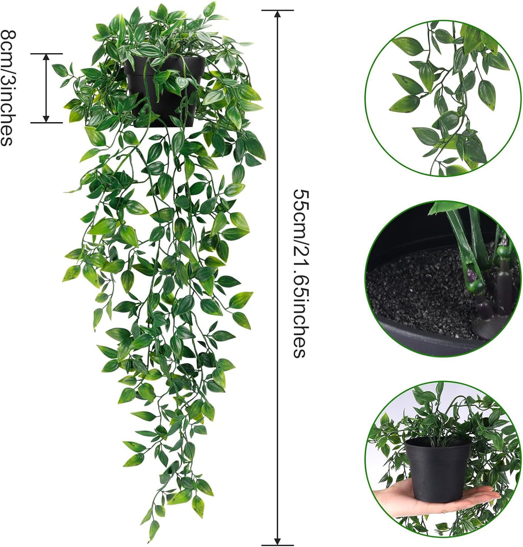 Whonline Fake Hanging Plants, Artificial Small Potted Plants for Indoor Outdoor Aesthetic Office Living Room Shelf Decor (1 Pack)