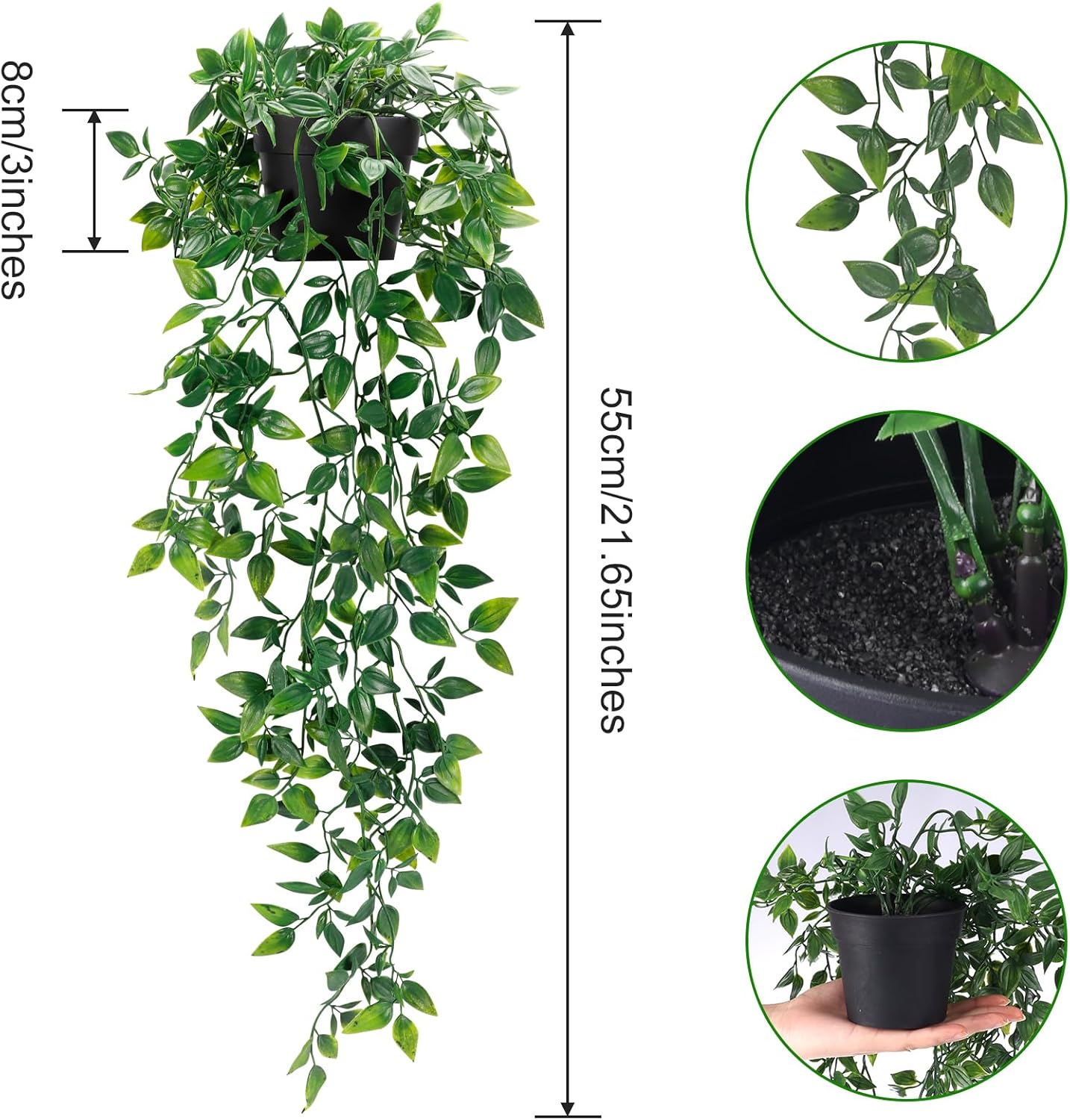 Whonline Fake Hanging Plants, Artificial Small Potted Plants for Indoor Outdoor Aesthetic Office Living Room Shelf Decor (1 Pack)