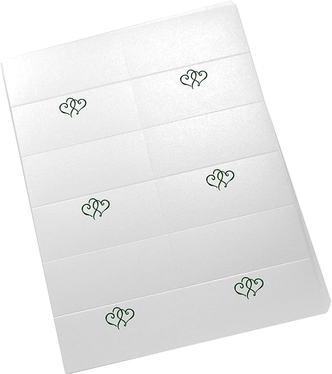 Linked Hearts Printable Place Cards, Hunter Green (Choose Color), Set of 60 (10 Sheets), Laser & Inkjet Printers - Wedding, Party, Dinner, and Special Events - Made in the USA