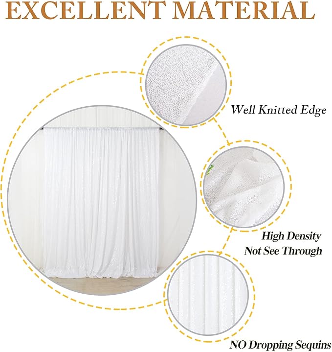 ShinyBeauty Photobooth Background Best Choice-7FTx7FT-White-Sequin Photography Backdrop Curtains for Wedding
