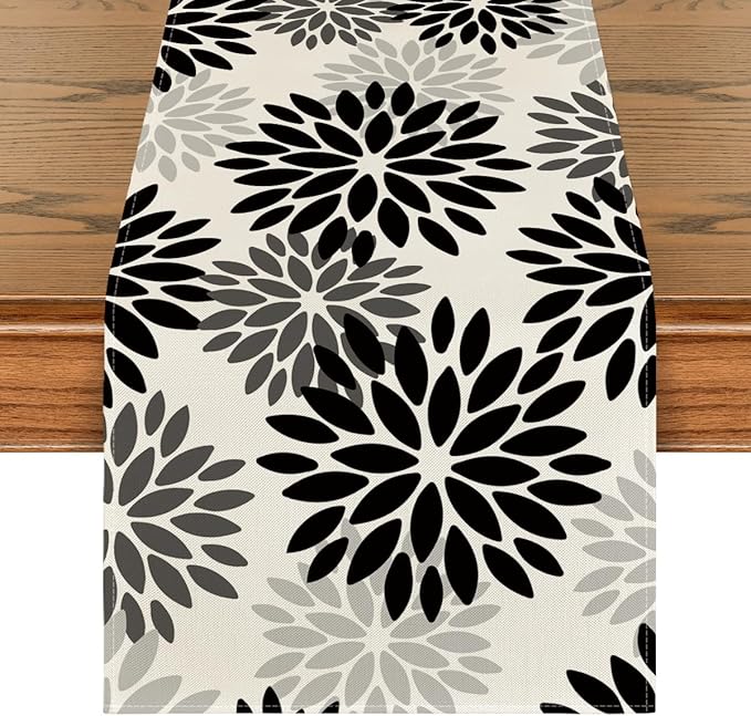 Artoid Mode Black Dahlia Floral Pinnata Halloween Table Runner, Fall Autumn Kitchen Dining Table Decoration for Home Party Decor 13x36 Inch