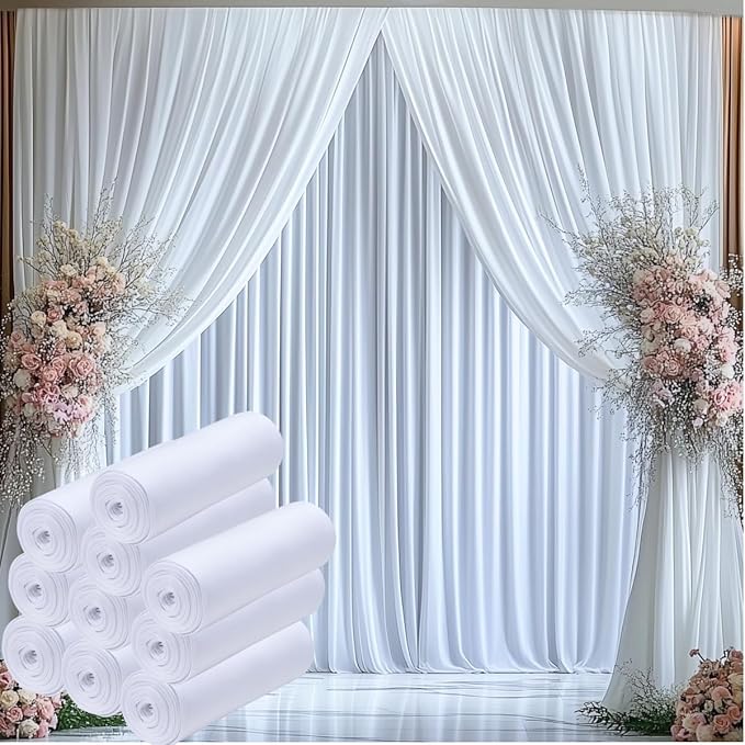 50ftx15ft Wrinkle Free White Backdrop Curtain, 10 Panels 15FT Height White Wedding Backdrop Drapes, Silky Polyester Back Drop Cloth for Birthday Photography Background Party Backdrop Draping