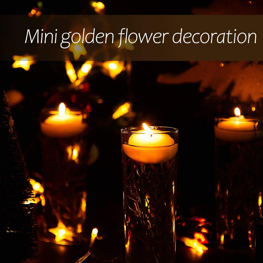 WILLBOND 50 Pcs Faux Flowers for Floating Candles Floating Flowers Vase Fillers for Centerpieces Mini Flower Filler Filling in Cylinder for Wedding Centerpiece Party Decor (Gold)