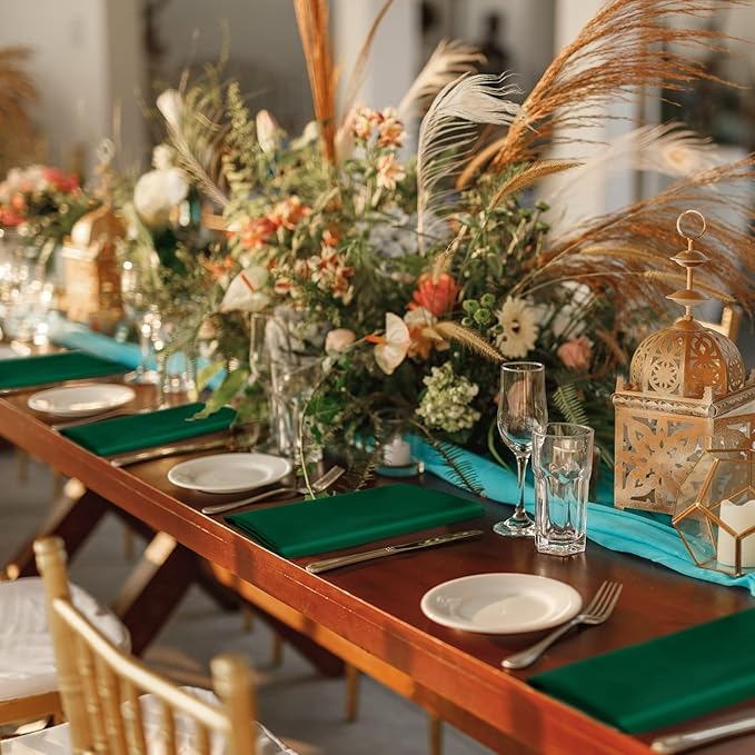Aneco 16 Pack Christmas Square Satin Napkin Bright Silk Table Napkin Xmas Soft Smooth Fabric Table Napkin for Christmas Wedding Banquet Party Decoration, Red, Forest Green, 20 x 20 Inch