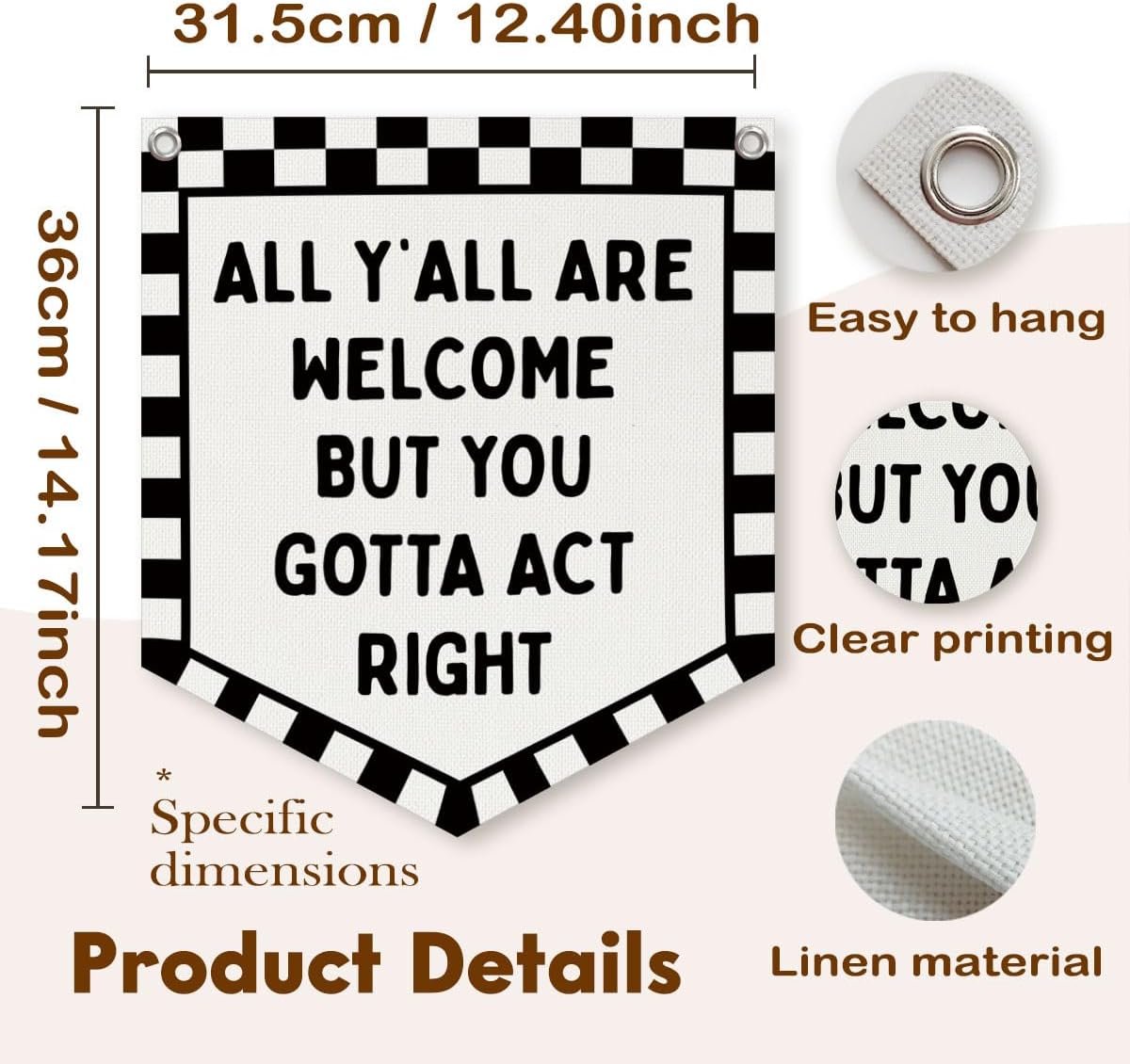 Lacama Checkered Classroom Decor Welcome Sign Banner, | All Y'all Are Welcome But You Gotta Act Right Banner for Boys Girls Room Playroom Bedroom College Dorm Car Room Decor