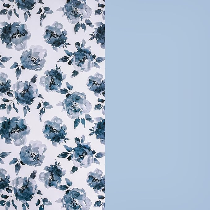 RUSPEPA Reversible Floral Wrapping Paper for Girls Women, Mini Roll, Watercolor Blue Floral and Solid Blue Gift Wrap Paper for Birthday, Wedding, Mother's Day, Bridal Shower, 17 Inches x 16.4 Feet