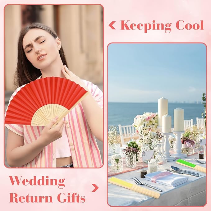 48 Pieces Hand Held Bamboo Folding Fans Paper Fans Handheld for Women Foldable Girls Wedding Decoration Church Home Party Favors Summer (Multicolor)