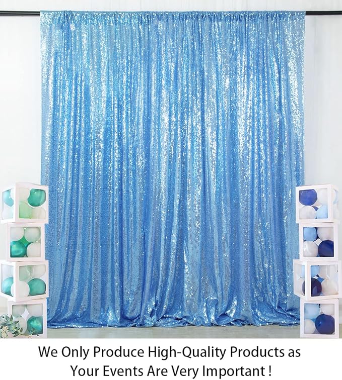 ShinyBeauty Sequin Curtain Baby Blue 4FTx8FT Sequin Photo Backdrop Baby Blue Sequin Backdrop Curtain Glitter Photography Backdrop Bridal Shower Backdrop for Wedding