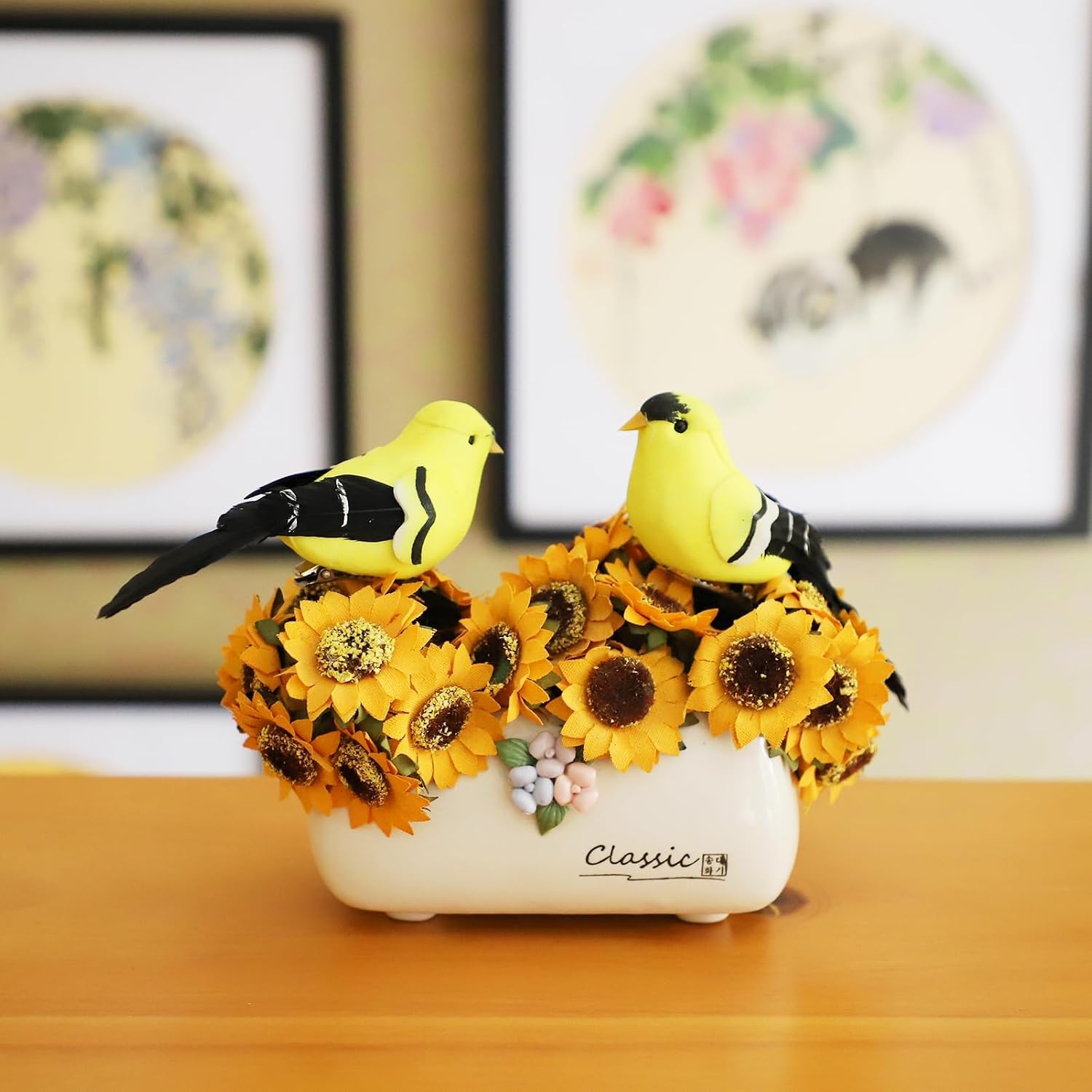 Artificial Birds Realistic Yellow Goldfinch 2 Pack Clip on Foam Feathered Bird Ornaments Figurines for Christmas Tree Decoration Wreaths Crafts Party Home Decor