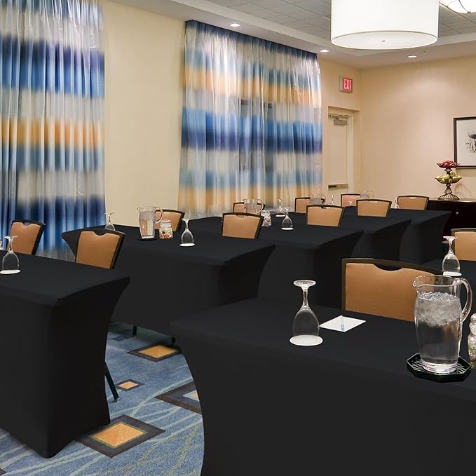 Table Cloths for 6 Foot Rectangle Tables-8 Pack Black Fitted Stretch Table Cover-Spandex Elastic 6ft Folding Tablecloth for Party Vendor Booth Display Banquet Buffet Event Craft Trade Show