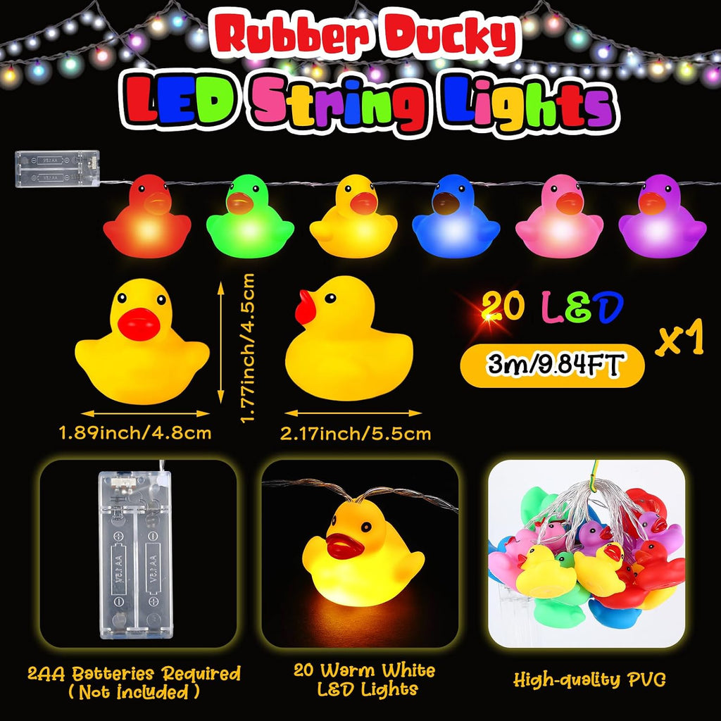 Deekin 1 Pcs Rubber Duck String Lights (20 LED Each) Battery Operated String Lights Decorative for Car Wall Window Yard Garden Birthday Baby Shower Party Decor