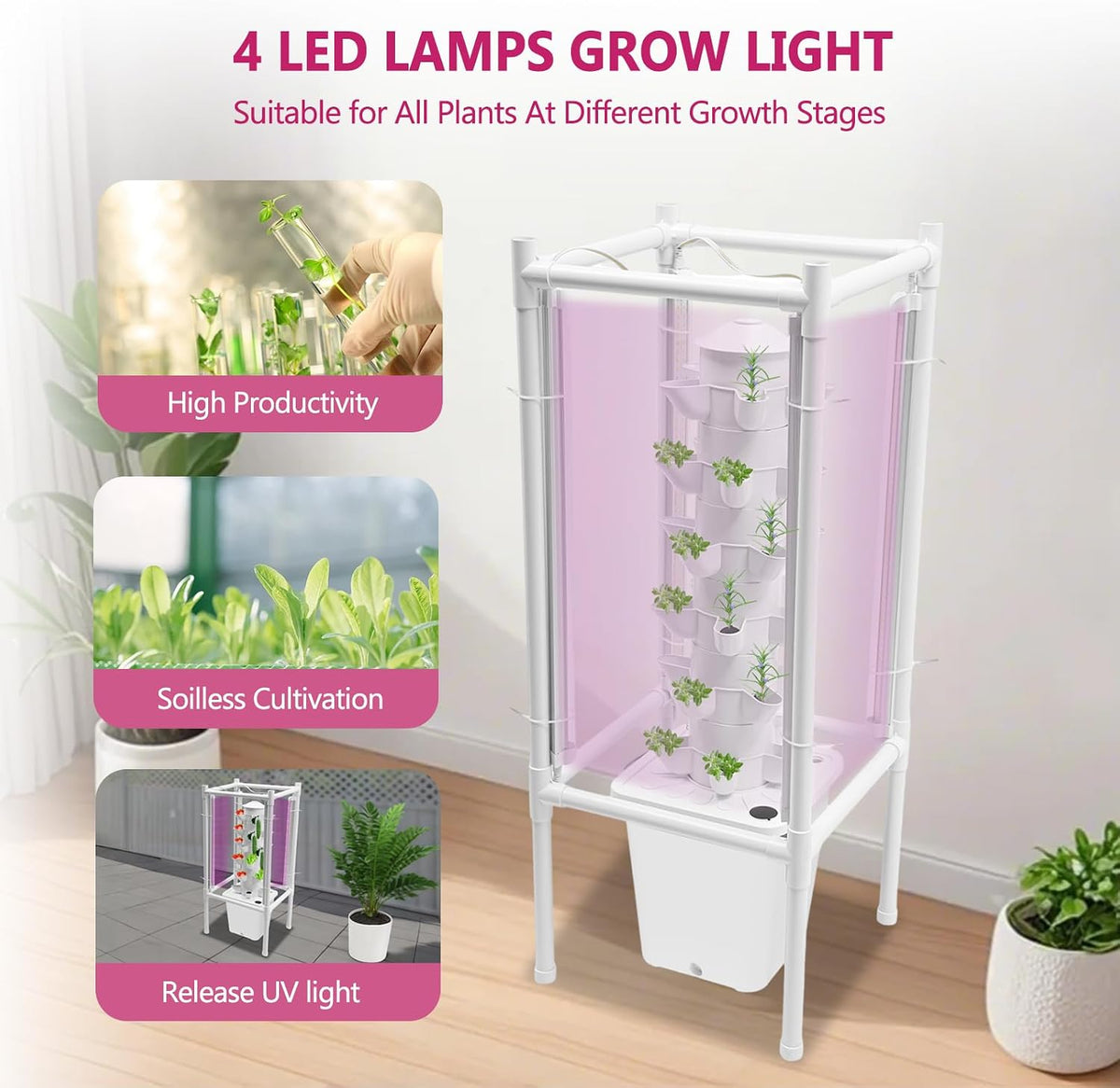 30-Plant Hydroponics Tower Vertical Growing System Kit, Indoor Garden Planter...