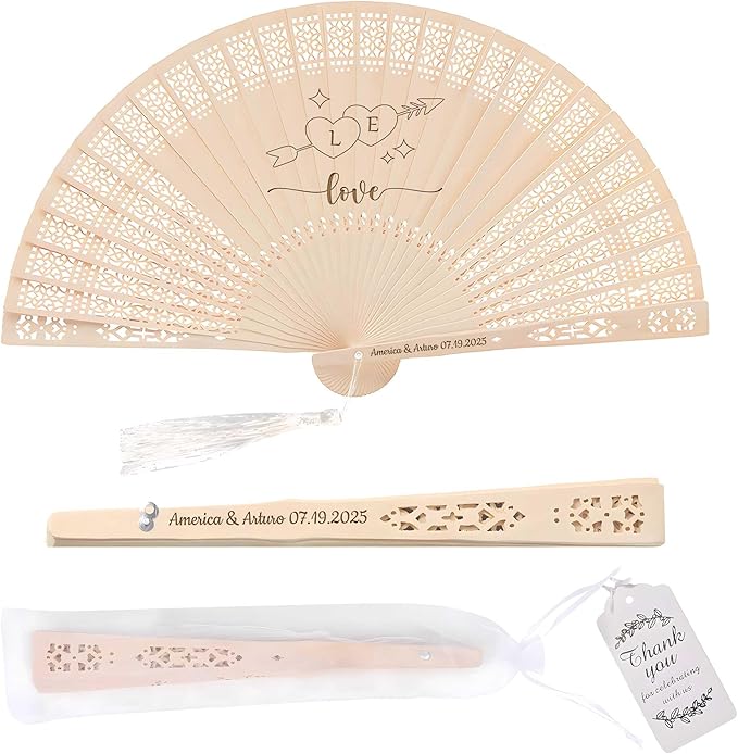 10 PCS Custom Fans Personalized Folding Fans for Line Dancing Wooden Hand Fan Wedding Favors Bulk Fans for Guests Party Event Use (Style05)