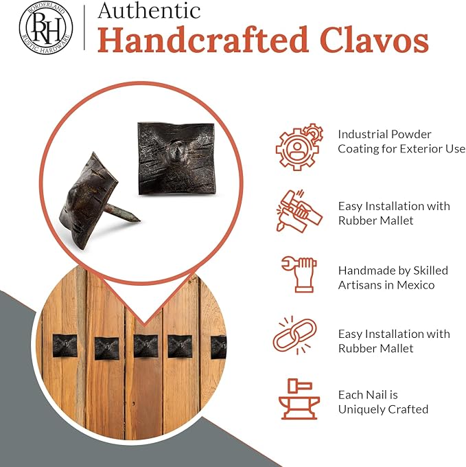 50 Pack 1" Square Head Iron Clavos Decorative Nails – Unfinished – Handmade Rustic Square Fasteners for Farmhouse Shutters, Faux Wood, Barn Doors, Shutters, and Gates – Ornamental Wood Accent