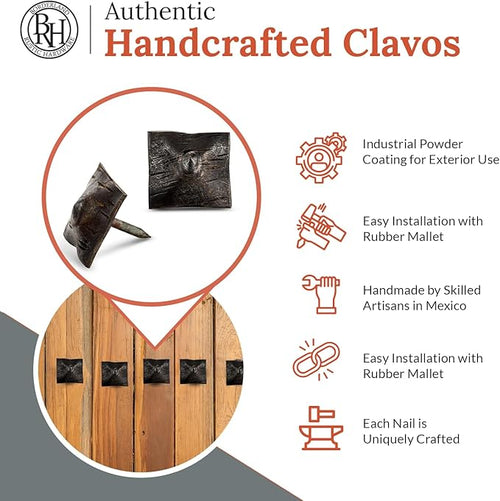 10 Pack 1" Square Head Iron Clavos Decorative Nails – Unfinished – Handmade Rustic Square Fasteners for Farmhouse Shutters, Faux Wood, Barn Doors, Shutters, and Gates – Ornamental Wood Accent