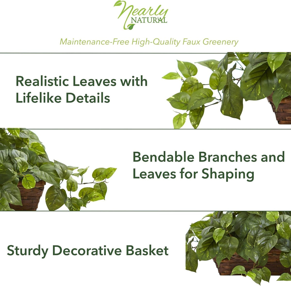 nearly natural 34 in artificial pothos ivy plant, side view