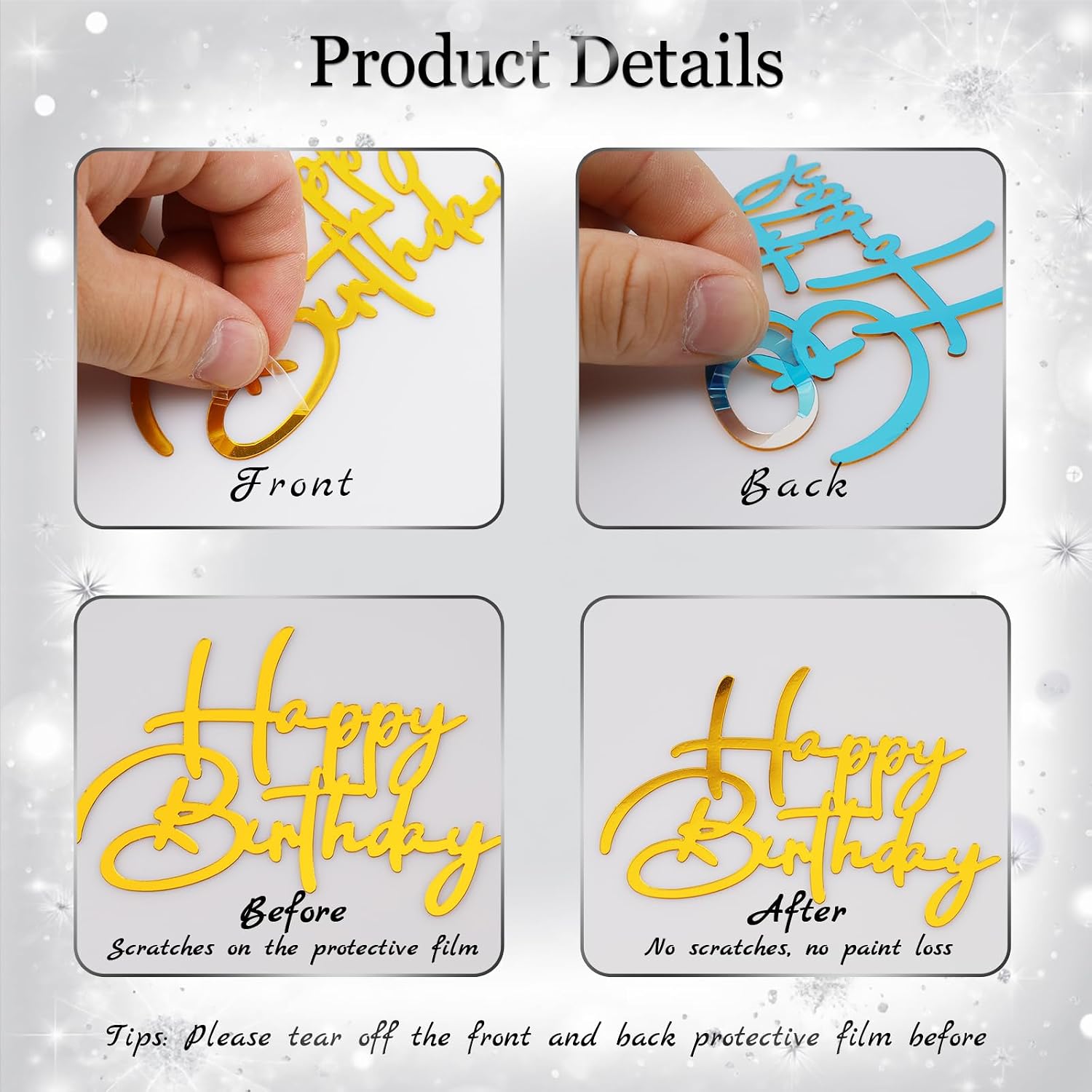 30PCS Happy Birthday Cake Topper Acrylic Cake Toppers for Party Supplies | Mirror Design Total 10 Styles Double-Sided DIY Gift Gold Silver Black Mixed