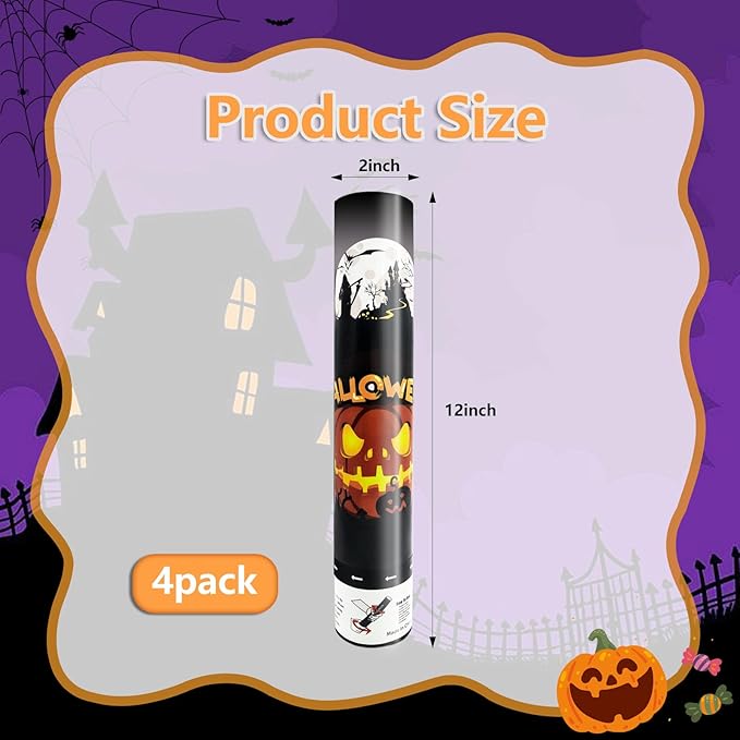 4 Pack Halloween Confetti Poppers, 12 Inch Confetti Cannon Party Poppers Shooters for Birthday, Wedding, Graduation, Anniversary, Parties, Halloween