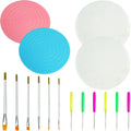 16 Pcs Cookie Decorating Kit Cookie Turntable Decorating Supplies with 2 Acrylic Turntable 6 Scribe Needle and 2 Silicone Mesh Mats 6 Decoration Brushes