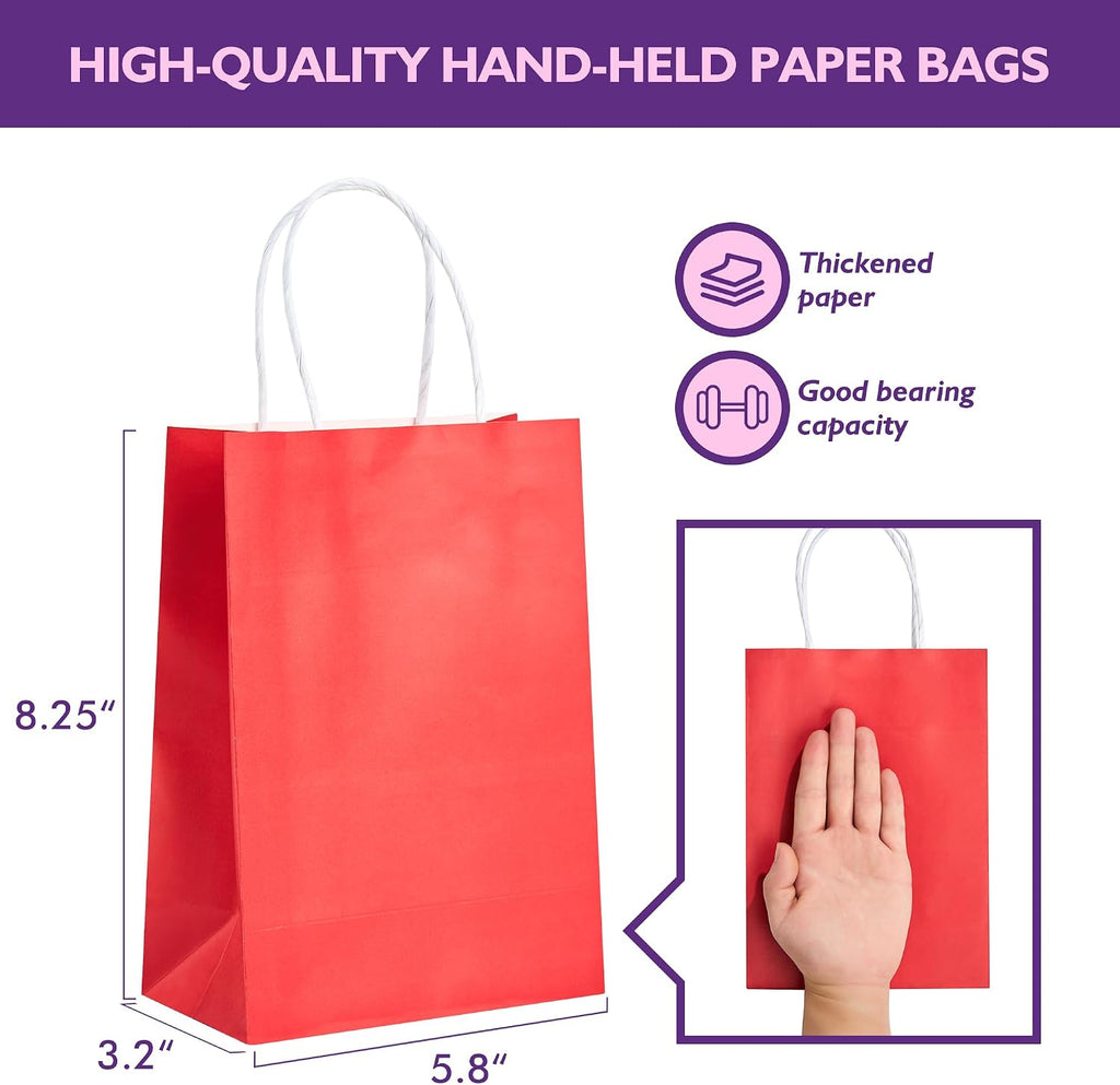 32 Pack Paper Gift Bags with Handles, 5.8"×3.2"×8.25" Party Favor Bags, Gift Bags, Small Gift Bags with Handles, Party Bags, Small Goodie Bags Bulk for Birthday, Crafts, Wedding, Party Supplies (8 Colors)