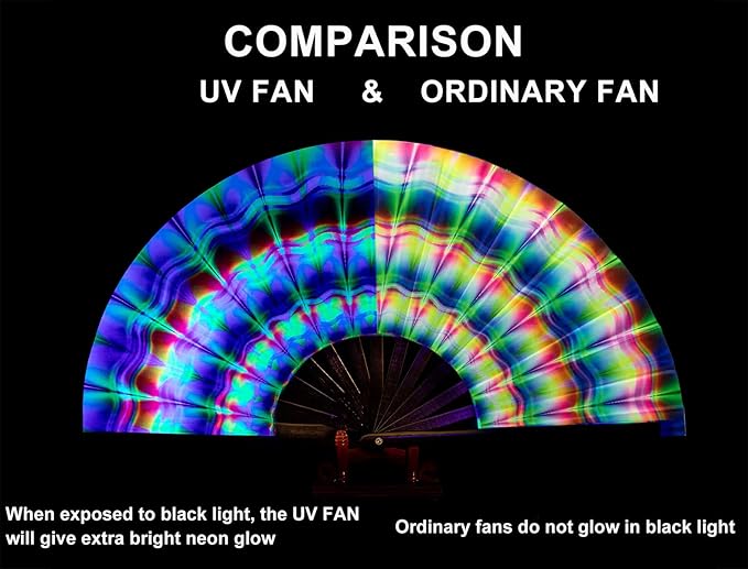 Amajiji Rave Folding Hand Fan Popping Fans for Line Dancing, Large Clacking Fans Clap Fan for Boots On The Ground Dance,Party,Decoration,Festival (Trippy)