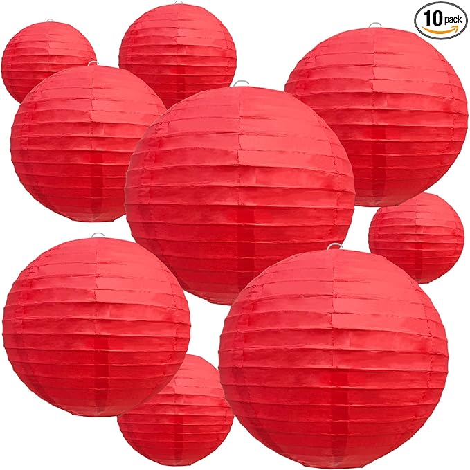 BEISHIDA Red Round Paper Lanterns Decorative Hanging Asia Chinese Japanese Paper Lanterns Lamp for Birthday Wedding Baby Bridal Shower Christmas Home Decor Party Decoration（10 Packs）