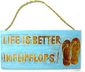 Rustic Wooden Signs Hand Carved FLIP FLOP "LIFE IS BETTER IN FLIP FLOPS" SIGN beach Surfboard Wooden Wall Hanging Art Tiki Bar Sign Wall Art Decor Kitchen Cafe Pub Decor Gift 6x12 INCH