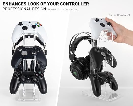 OAPRIRE Universal 3 Tier Controller Stand and Headset Stand for XBOX ONE X SWITCH PS4 PS5 PC, Controller Holder Gaming Accessories, Build Your Game Fortresses (Clear)