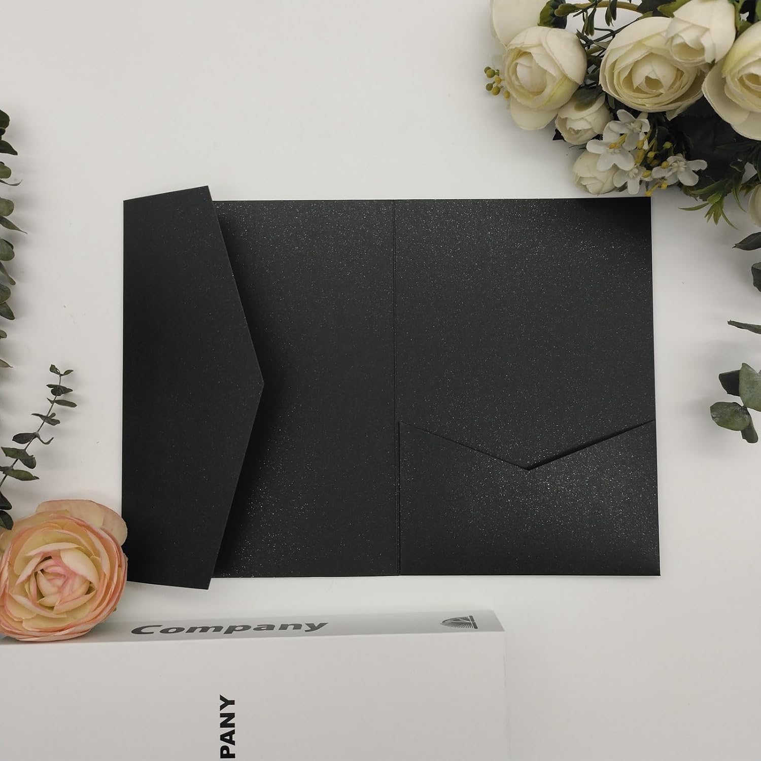 25 Pieces A7 Pocket Invitations (5.12 x 7.09) Trifold Wedding Invitation Cards for 5x7 Invites Wedding Bridal Shower Engagement Birthday Sweet 16 (Pearl Black)