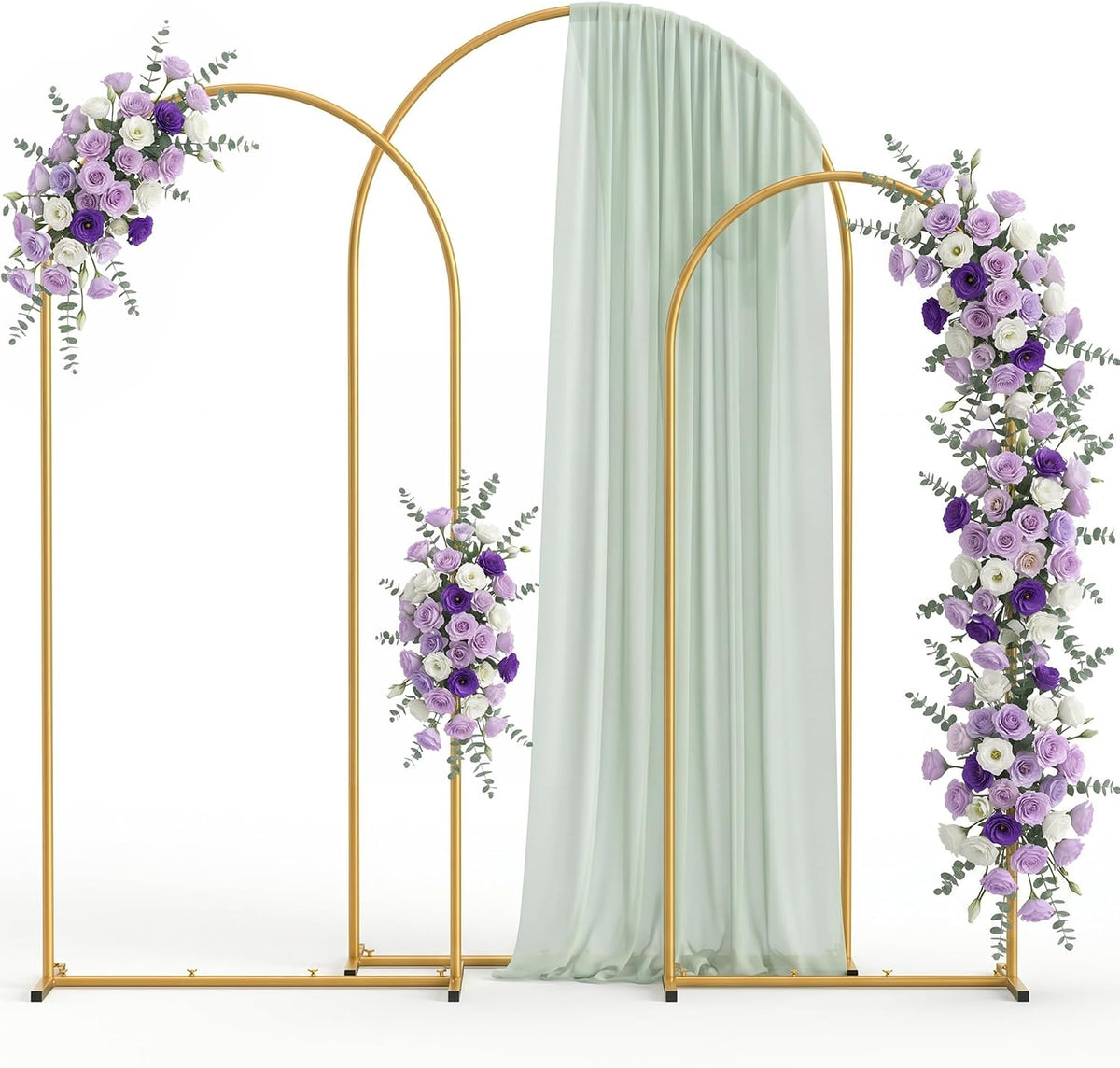 Metal Arch Backdrop Stand 3 Set (7.2FT+6.6FT+6FT), Gold Wedding Arch Frame