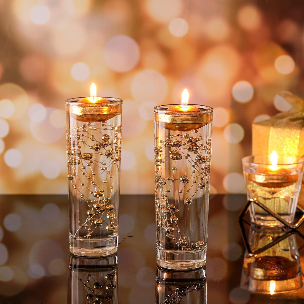 Nuanchu 12 Pack 1.65 Inch Floating Candles or Centerpiece Unscented Wax Burning Water Floating Candle Set for Cylinder Vase Wedding Party Gifts Pool Home Decor(Gold)