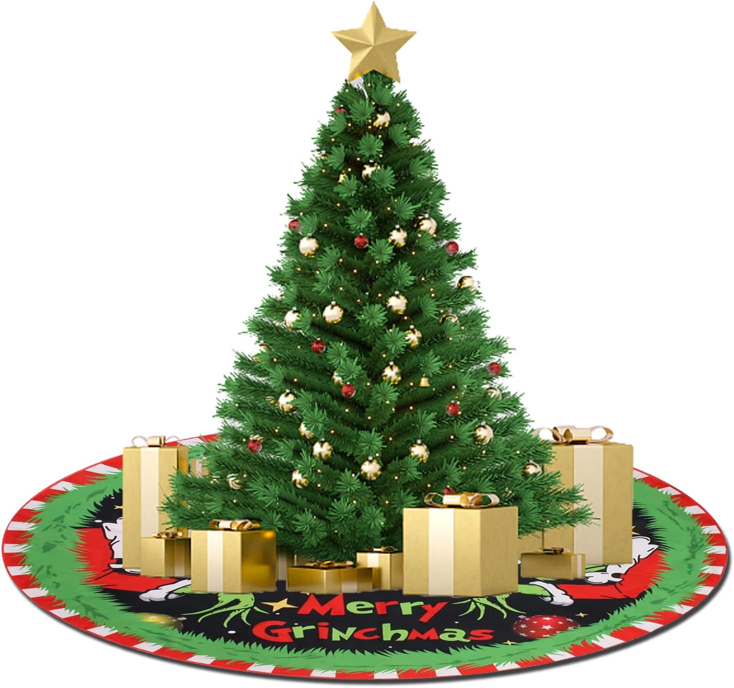 Merry Christmas Tree Skirt Collar 48 Inch, Softand Funny Farmhouse Holiday Decor Xmas Party Holiday Decoration