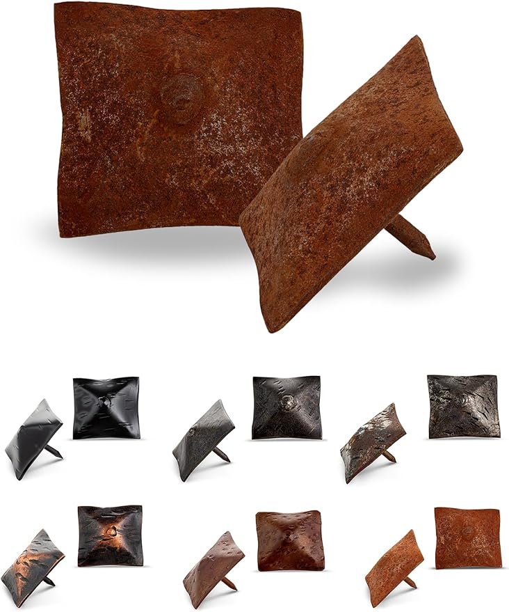 25 Pack 1.5" Square Head Iron Clavos Decorative Nails – Rusted – Handmade Rustic Square Fasteners for Farmhouse Shutters, Faux Wood Beams, Barn Doors, Shutters, and Gates – Ornamental Wood Accent