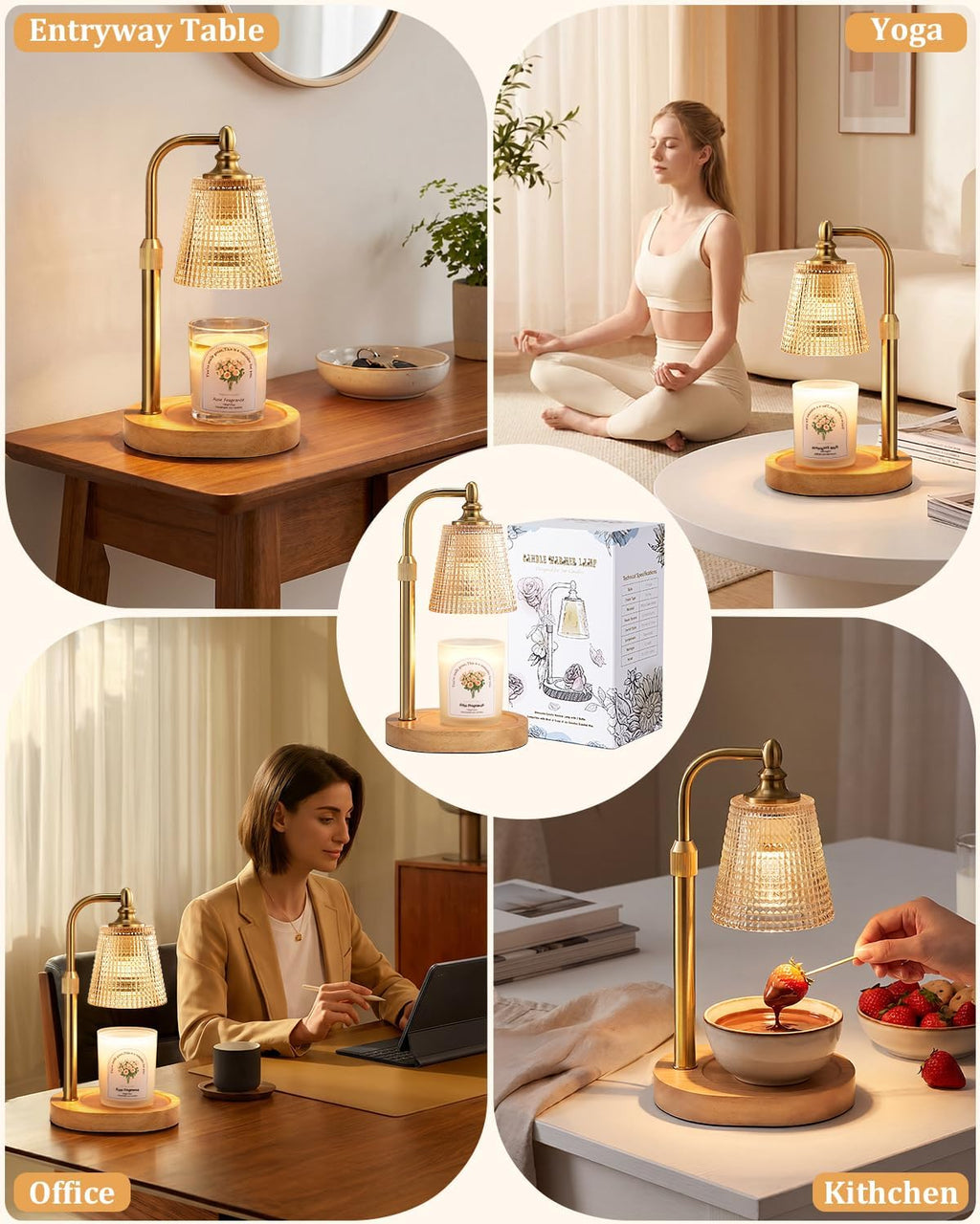 Hong-in Candle Warmer Lamp with Timer Dimmer, Birthday Gifts for Women, House Warming Gifts for New Home, Vintage Room Decor, Adjustable Height Candle Lamp, Wax Warmer for Scented Jar Candles