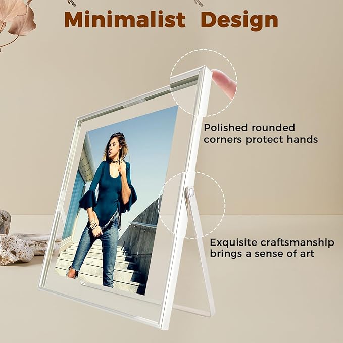 Silver Floating Frame (8"x10", Vertical), For Picture 7x9, 6x8, 5x7, Tabletop Shelf Photo Frame, Classy Gift For Graduation Commemoration, Birthday or Wedding