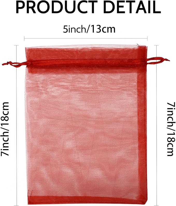 Wudygirl 100PCS Organza Bags 5X7 Inch Favor Bags Jewelry Bags Drawstring for Christmas Candy Wedding Favor Party Baby Shower(Red 5X7)