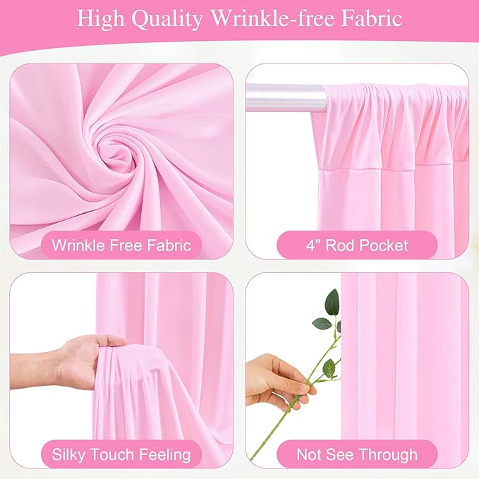 Pink Backdrop Curtains with Lights for Parties,10x10FT Wrinkle Free Polyester Wedding Photo Backdrop Curtains for Baby Shower Birthday Ceremony Reception Home Party Decorations-5ft x 10ft,2 Panels