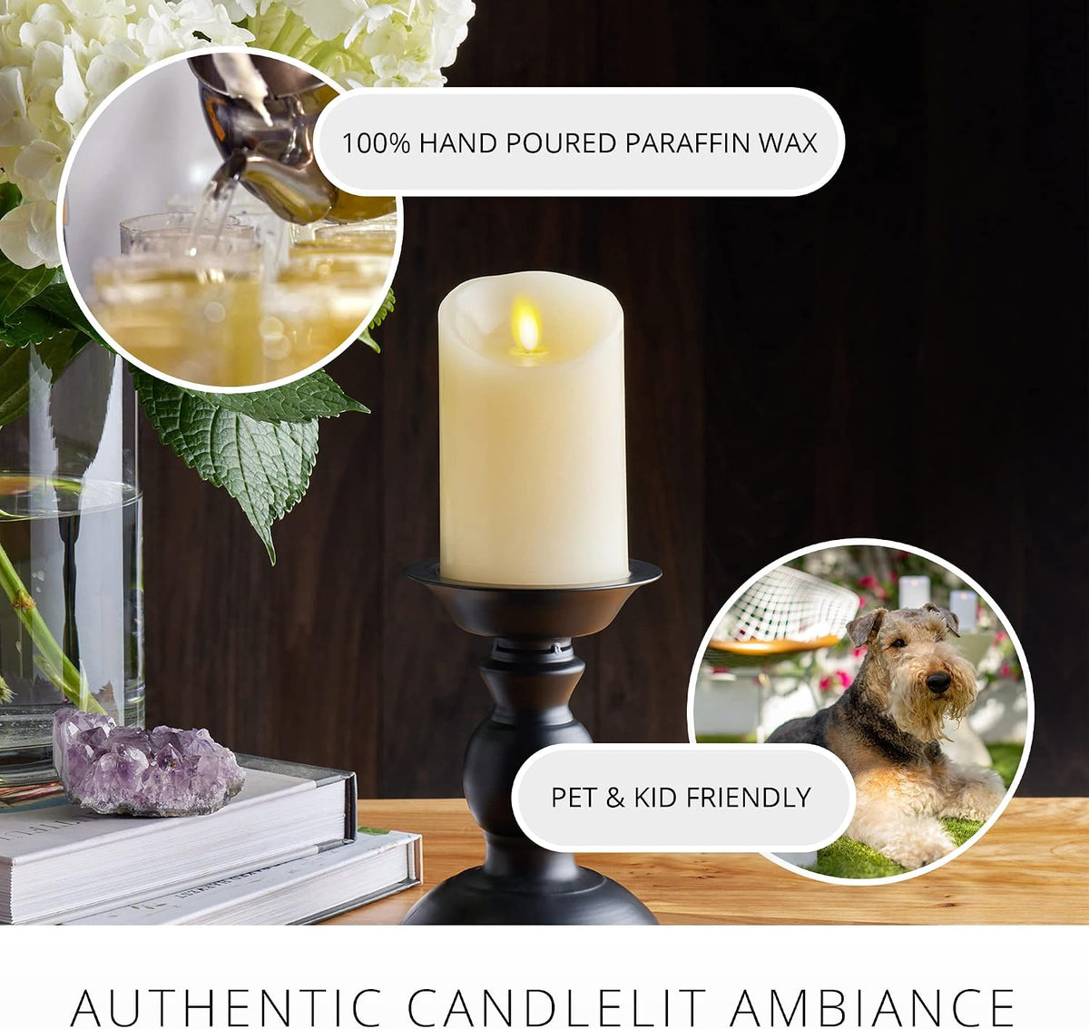 Luminara Flameless LED Battery Operated Ivory Pillar Candle, Flickering Reali...