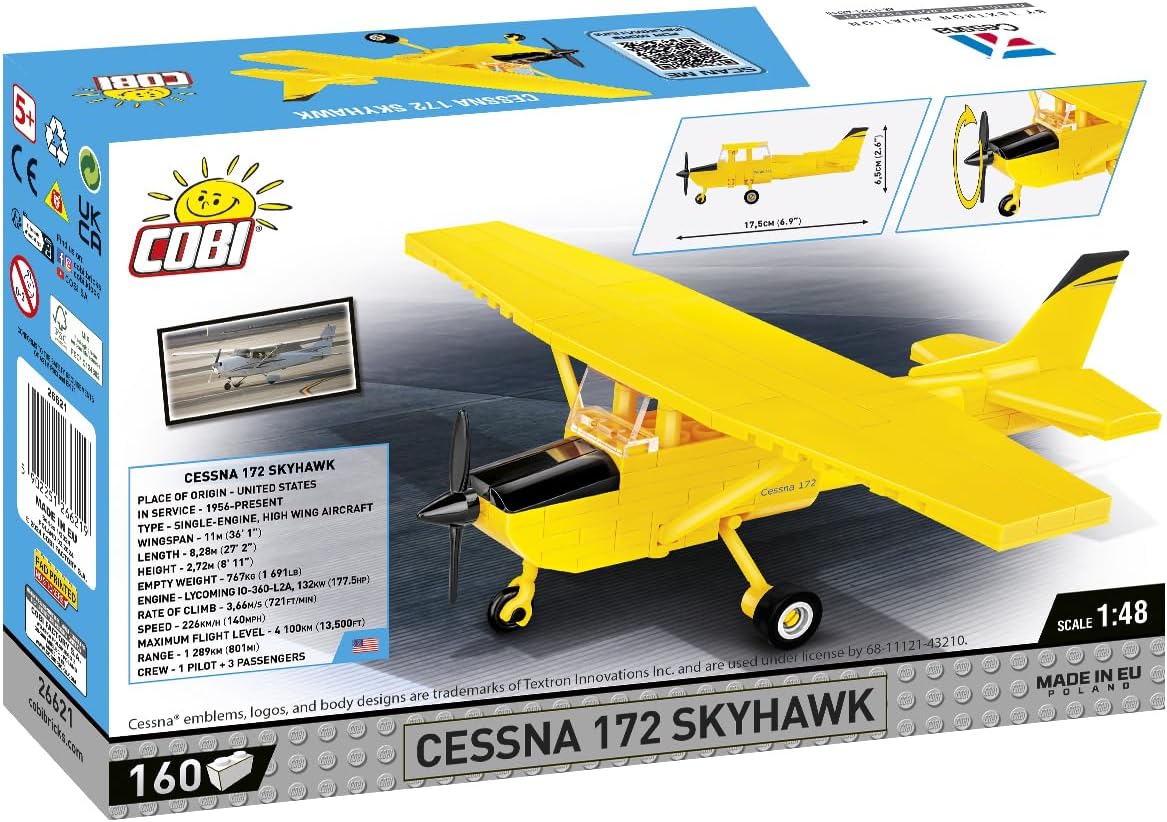 cobi cessna 172 skyhawk, yellow building set, 160 on a desk or shelf