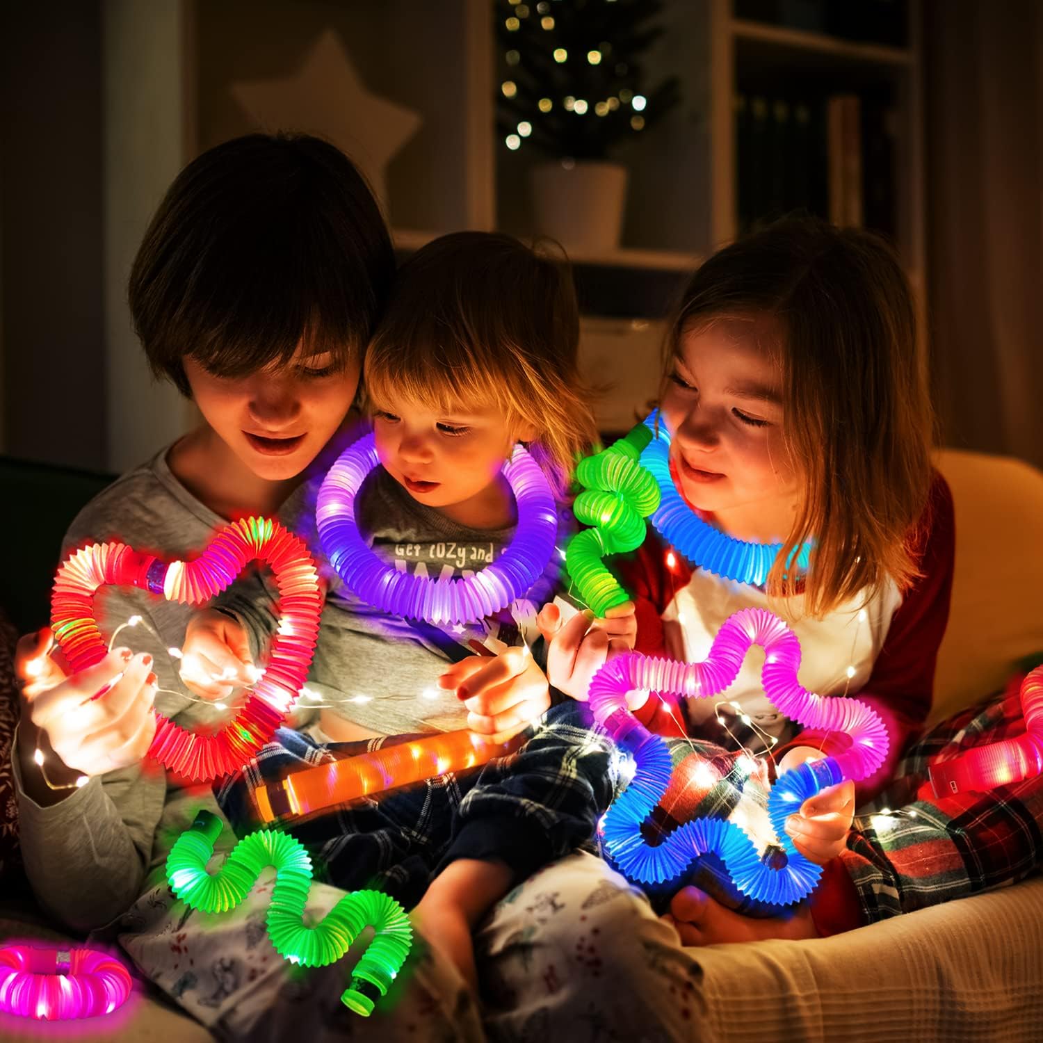 Glow Sticks Camping Essentials for Toddlers-6-96 PCS,Light Up Pop Tube Wand Toys Gifts for Kids,LED Bracelet Necklace Party Accessories for Halloween,Fun Outdoor Games Activities Stuff for Boys Girls