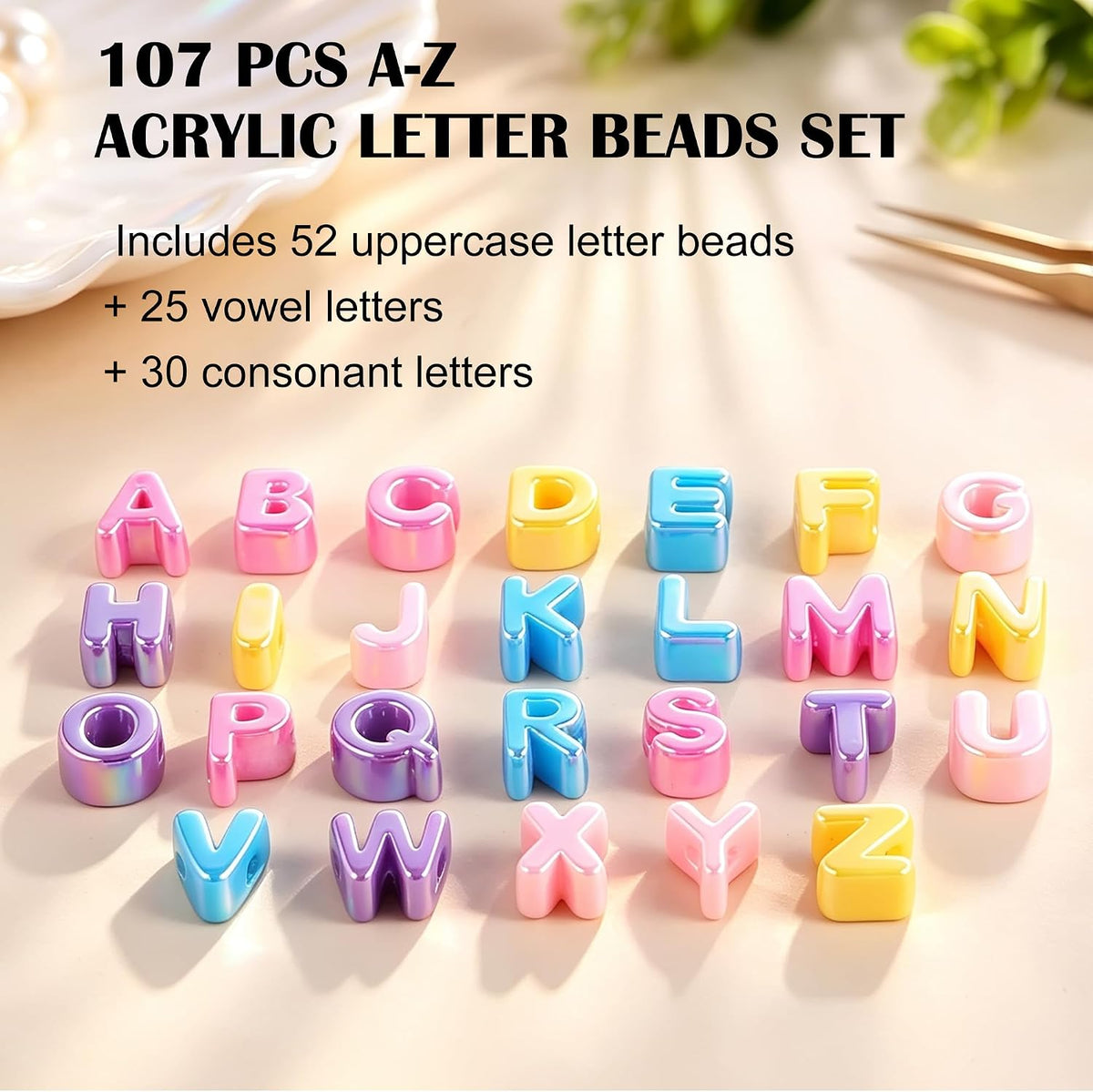 107Pcs Bubble Letter Beads for Keychains-Acrylic Chunky Alphabet Bead